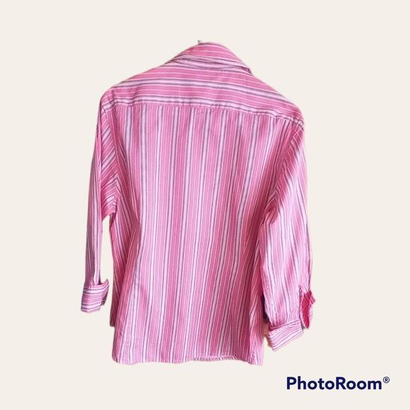Jones New York Signature Women's Striped Pink and White Blouse - Picture 2 of 4